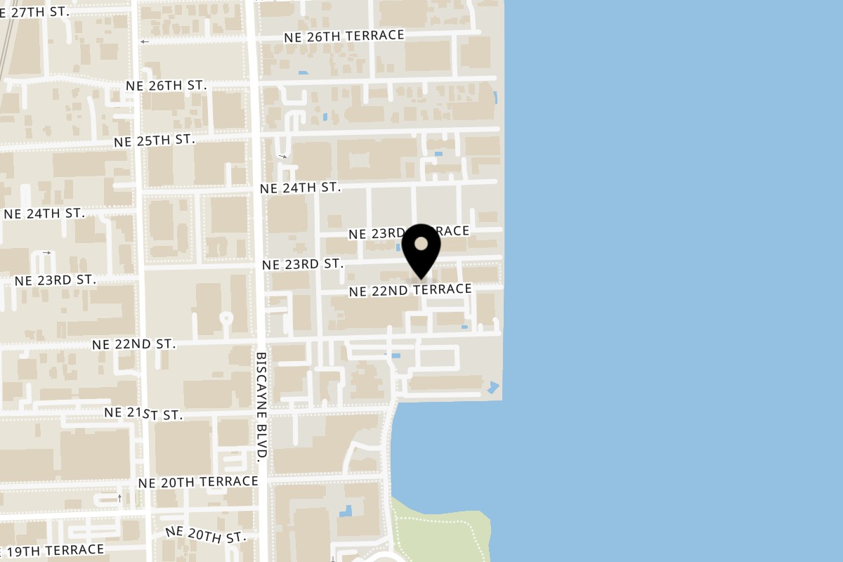 Map showing the location of Vero Forno on 425 NE 22nd St #500 in Miami
